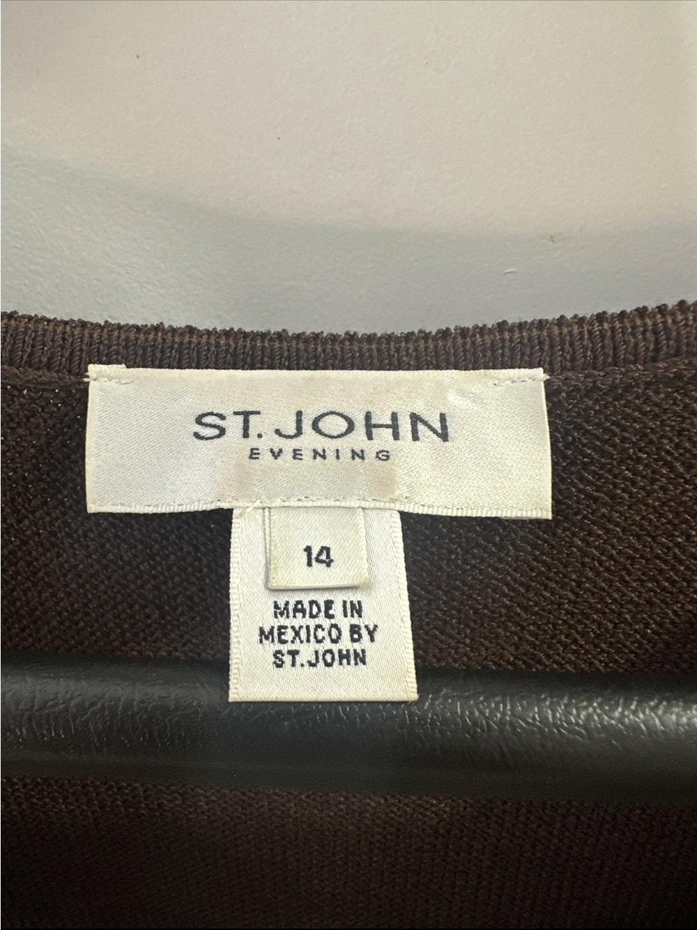St. John Evening Brown Wool Knit Dress Beaded Neckline Size 14 Vintage - Picture 6 of 11